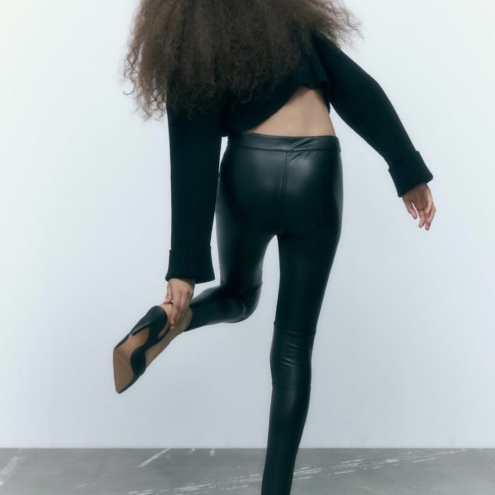 ZARA Women's Faux Leather Skinny Leggings(Black, US L/EUR L) - Picture 5 of 13